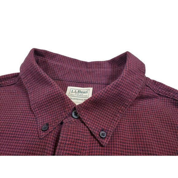 LL‎ Bean Men's XXL Tall Houndstooth Red Black Flannel Button Down Shirt 2XLT - Picture 2 of 7
